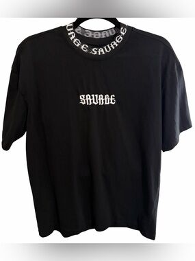 RGSTR Savage T-Shirt Mens M Black Relaxed Boxy Fit Streetwear Gothic Logo Tee